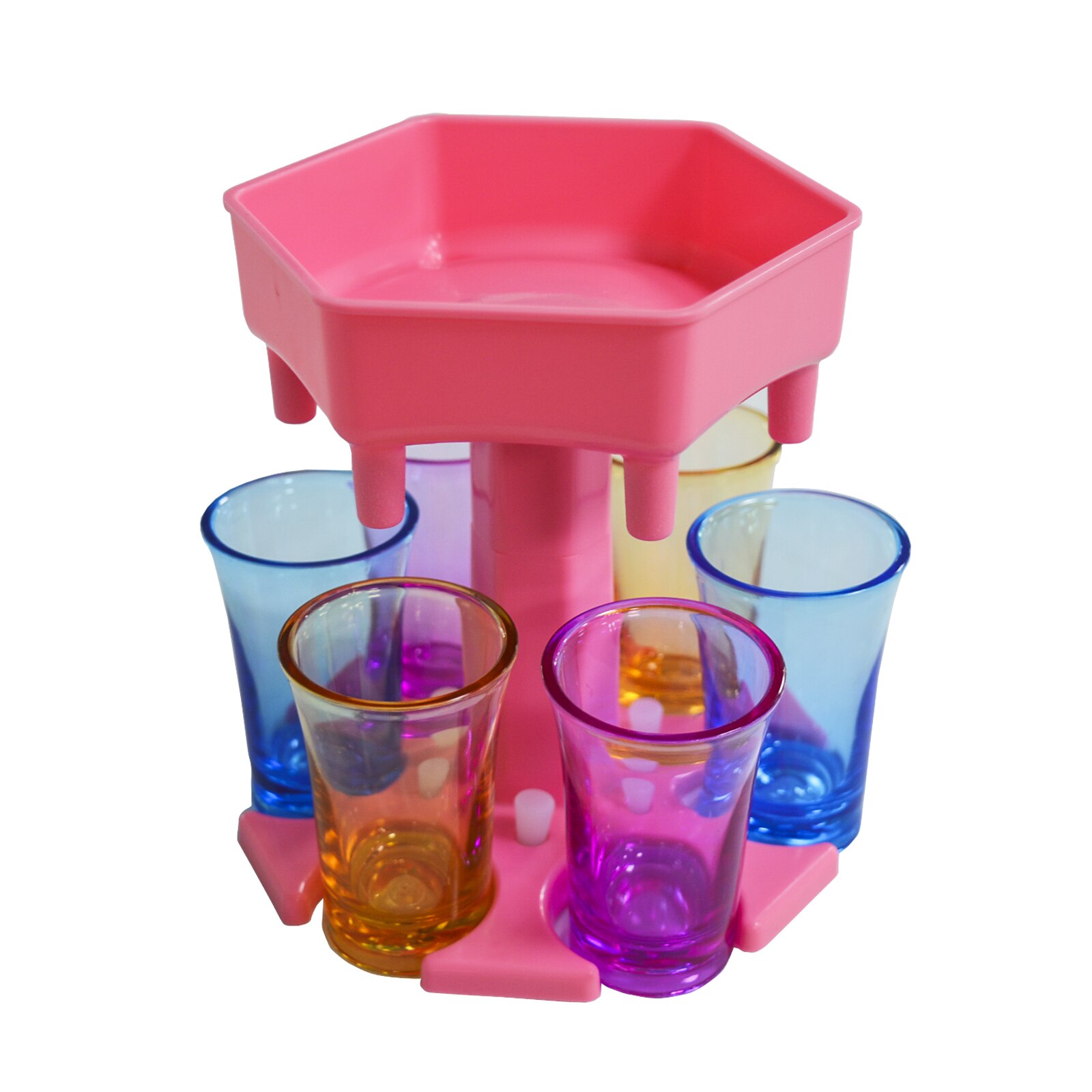 Wine Dispenser Glass Holder with 6 Cups Set Whisky Beer Dispenser for Bottle Liquor Container Party Accessories Drinking Games: Pink-6 Mixcolor Cups