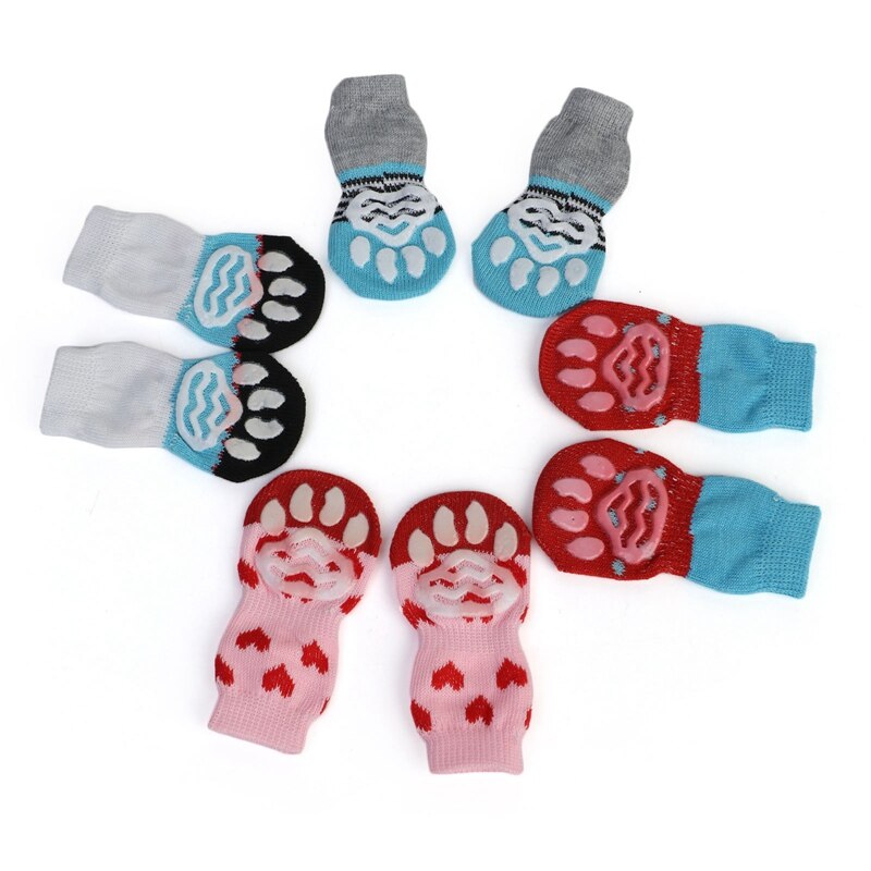 4 Stuks Warm Puppy Hond Schoenen Zachte Pet Knits Sokken Leuke Cartoon Anti Slip Skid Sokken Voor Kleine Honden Ademend huisdier Producten S/M/L