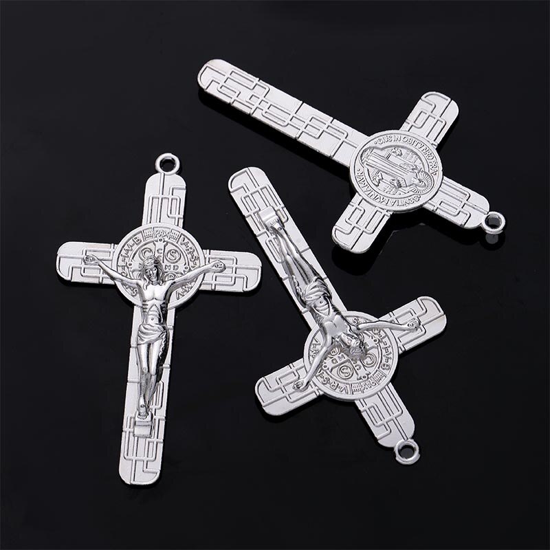 Grand pendentif croix, figurine de jésus, connecteur, grand chapelet catholique, médaille centrale