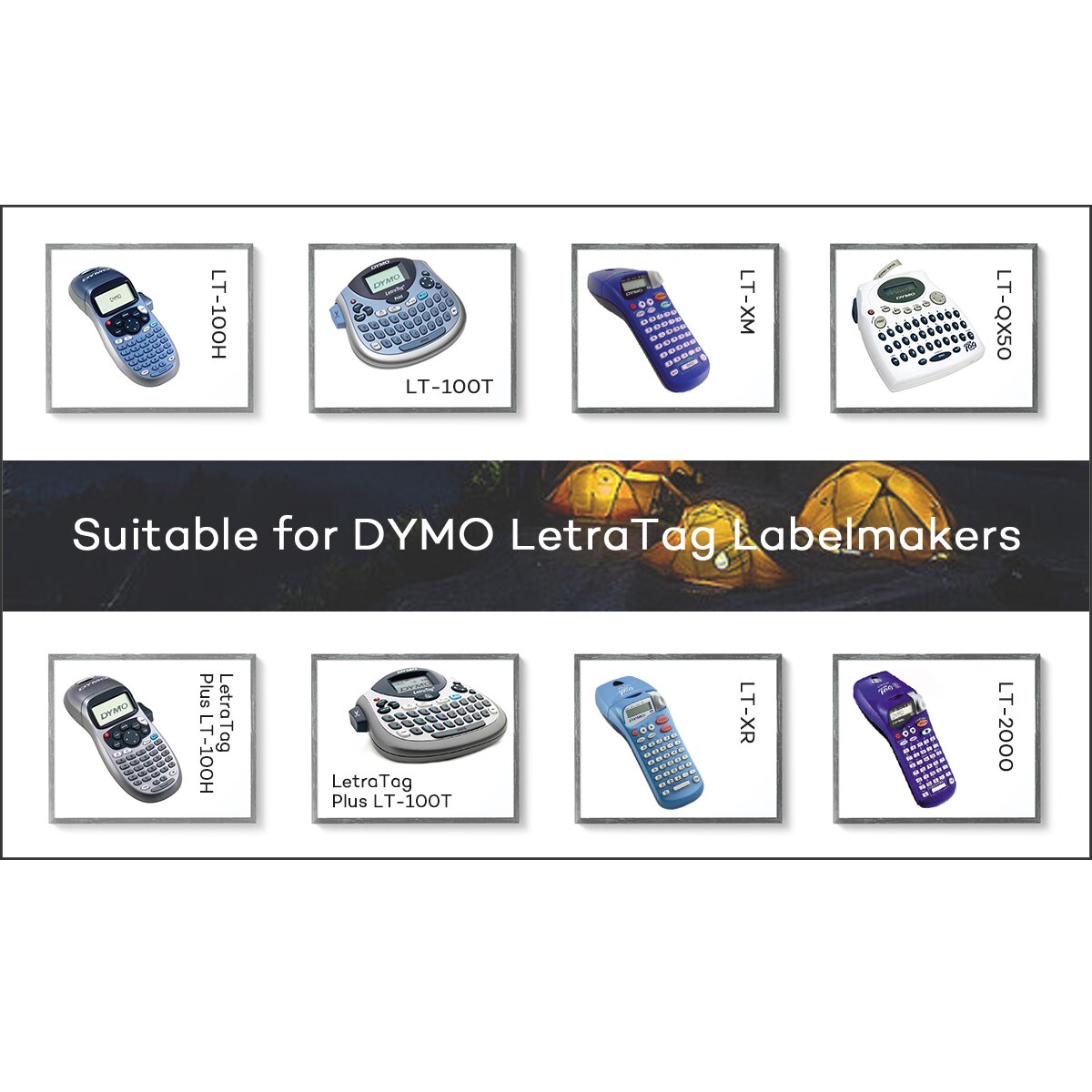12Pcs Label Tape - 12mm - Plastic & Paper - For Dymo Letratag LT-100H Label Maker