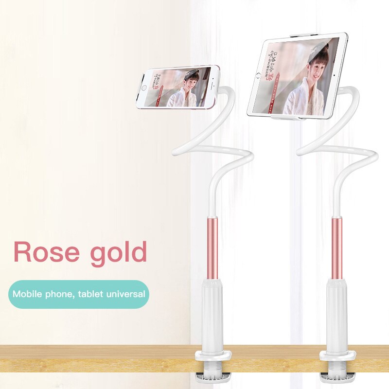 Universal 360 Rotating Flexible Arm Phone Holder Desktop Bed Lazy Tablet Clip Bracket Mobile Stand Support For iPhone Samsung: Rose Gold Local