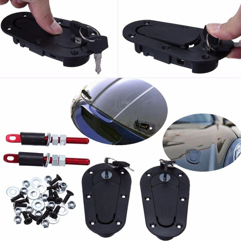Universal Carbon Fiber Hood Pin Kit With Flush Mount Latch – Racing Style OB19