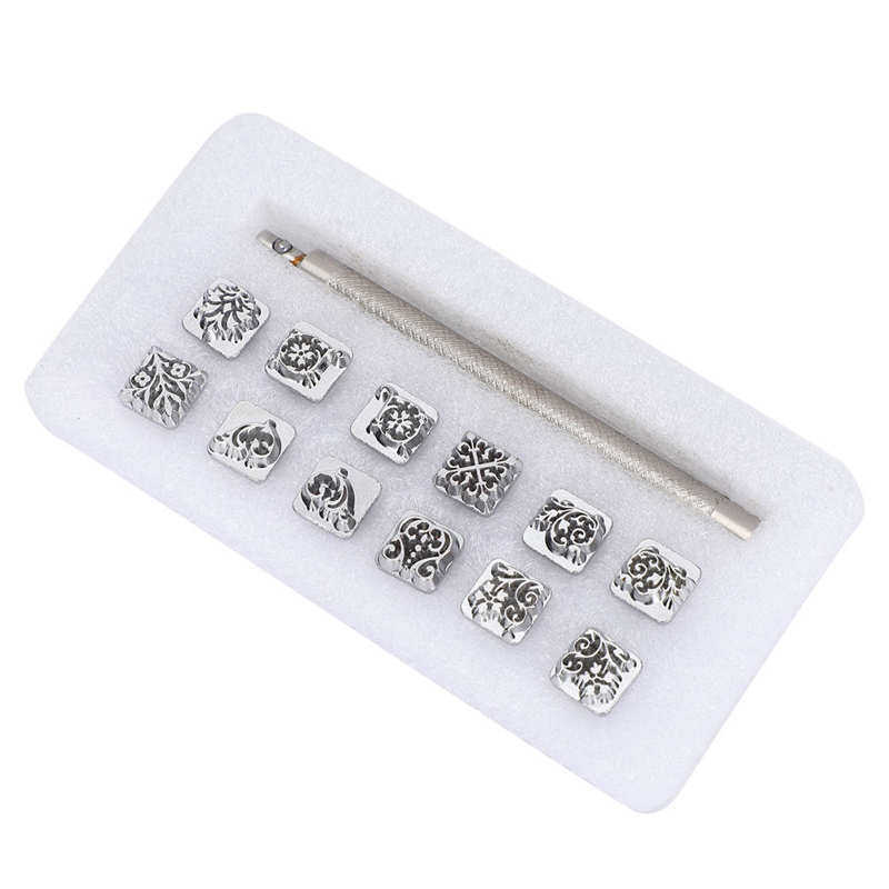 12 st metall stämpel stansverktyg tang dynastin blomma gör det själv vegetabiliskt läder stamper läder hantverk utskrift punch stämplar set