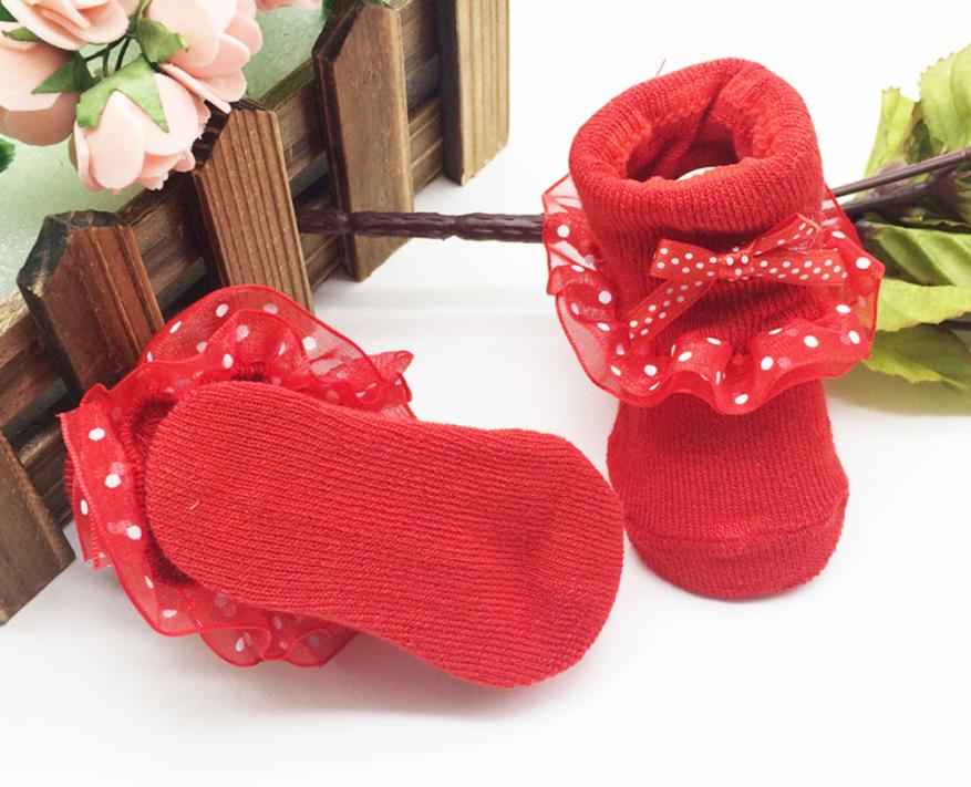 Warm Baby s Peuters Gekamd Floor Katoen Enkel Meisjes Bowknots Floor Katoen Winter Sok BTTF: Red
