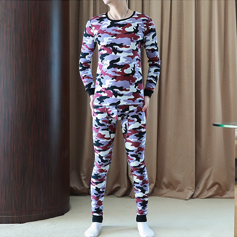 Camouflage suit Men's Thermal Underwear Winter Warm Long johns Winter Thermal Underwear Male Clothing Set: Purple  / L