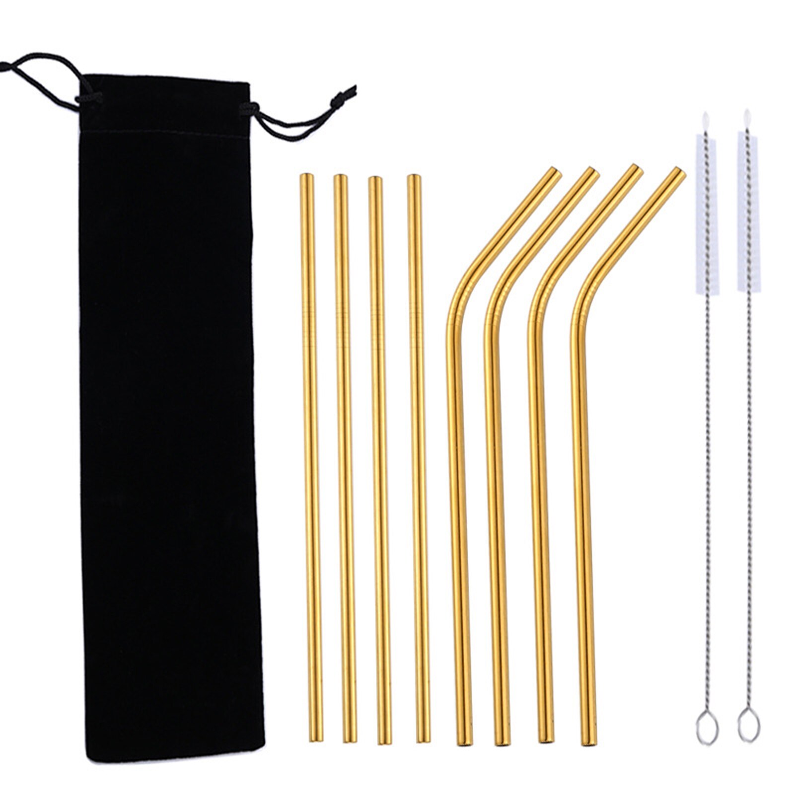 10pcs/set Cocktail Party Bar Reusable Straws Cleaning Brushes Long Birthday Wedding Coffee Drinking Festival Stainless Steel: G