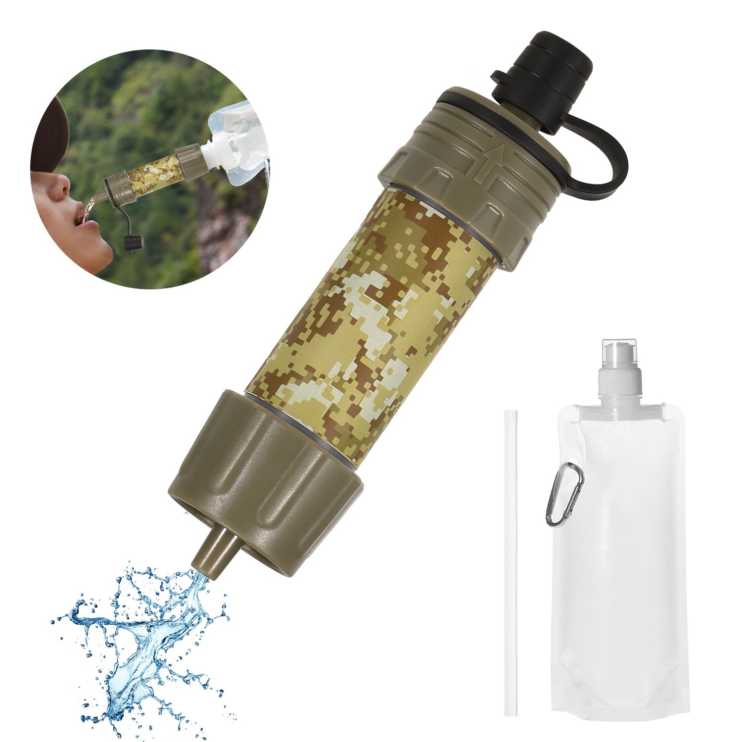 Outdoor Water Filter Stro Water Filtratie-systeem Waterzuiveraar Voor Noodsituaties Camping Reizen Backpacken: 1 piece Camouflage