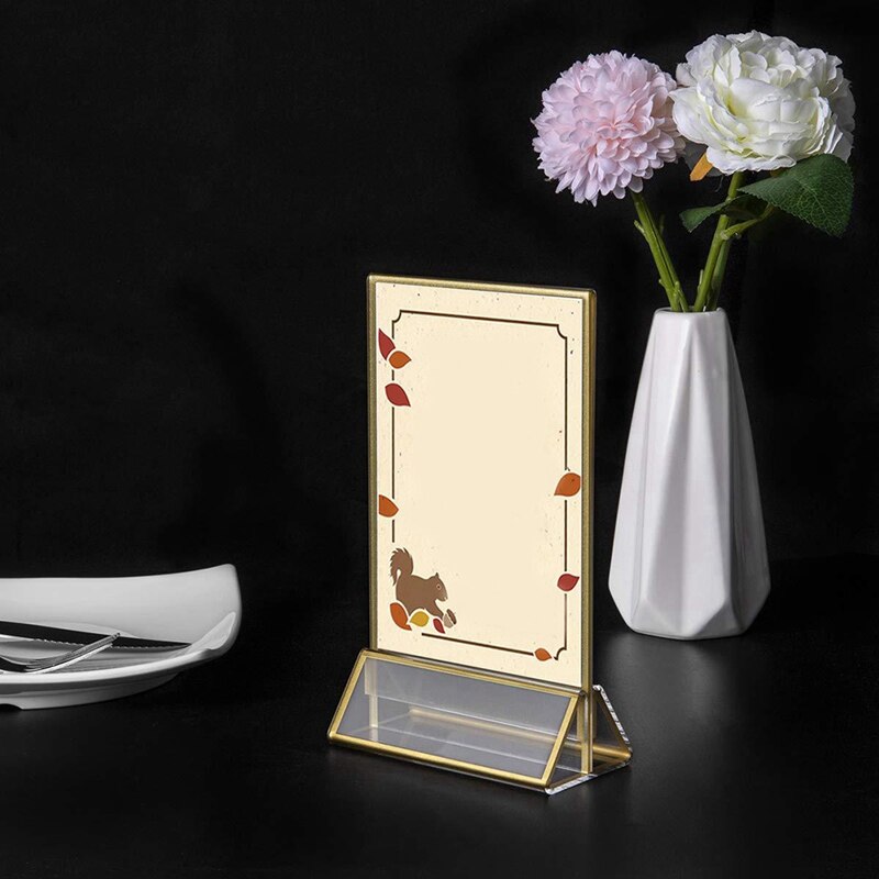 6 Pcs Gold Sign Holder Acrylic Double-Sided Desktop Display Stand Wedding Table Digital Stand Table Sign Rack
