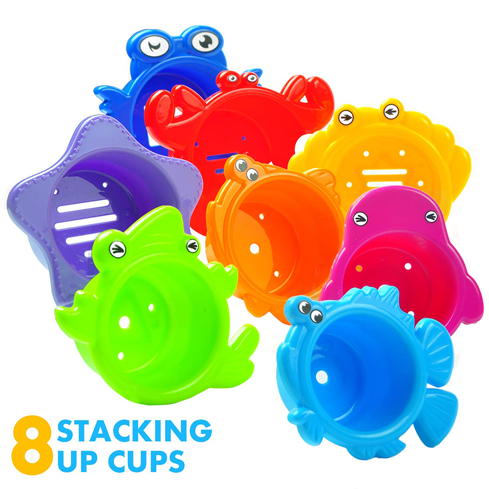 8Pcs Cute Colorful Sea Animals Bathroom Stacking Cup Toddler Baby Bath Play Toy for baby kids