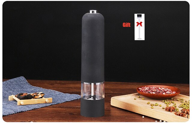 Electric Pepper Mill Automatic Salt Pepper Grinder With Led Light Adjustable Coarseness For Spices Kitchen Utensils And Gadgets: Grinder Black