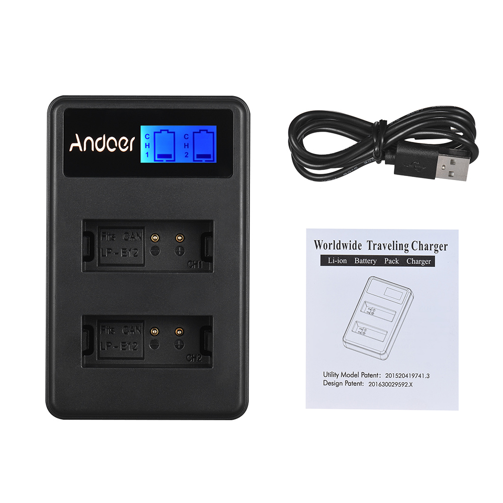 Andoer LCD2-LPE12 Compact Dual Channel LCD Camera Batterij Oplader USB Ingang Lcd Camera Batterij voor Canon
