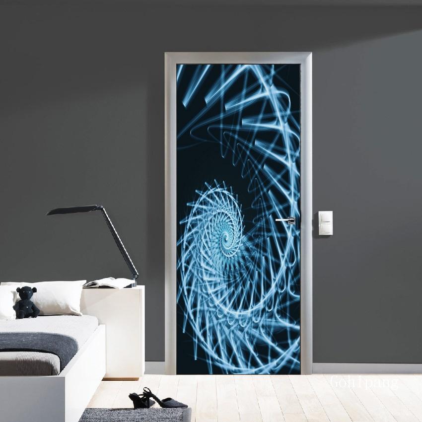 Abstract Style 3D Geometric Door Sticker DIY Renovation Mural Waterproof Print Picture Home Decor Renovation Poster PVC Sticker: plum / 77x200cm