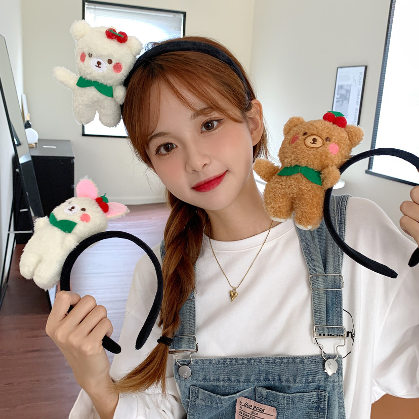 Beer Pluche Schattige Meisje Make-Up Gezicht Wassen Uitje Hoofdband Internet Celebrity Headwear Super Schattige Grappige Haar Hoofdband