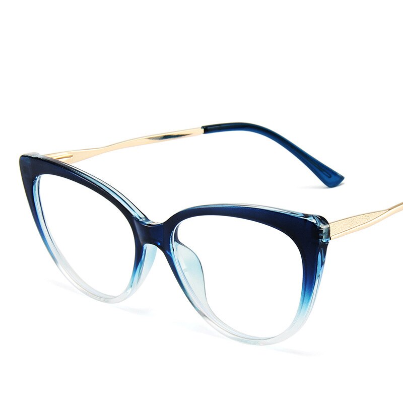 YOOSKE Anti Blue Light Glasses Women Retro Cat Eye Glasses TR90 Metal Spring Leg Optical Glass can be Equipped with Myopia Lens: blue