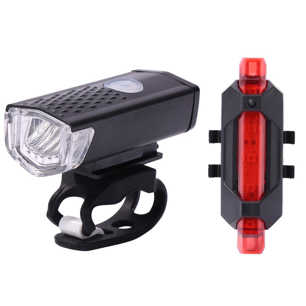 Luz LED T6 para bicicleta de montaña y carretera, linterna frontal, equipo de ciclismo, 10W, 800 lúmenes, recargable vía USB: B 300LM and Rear