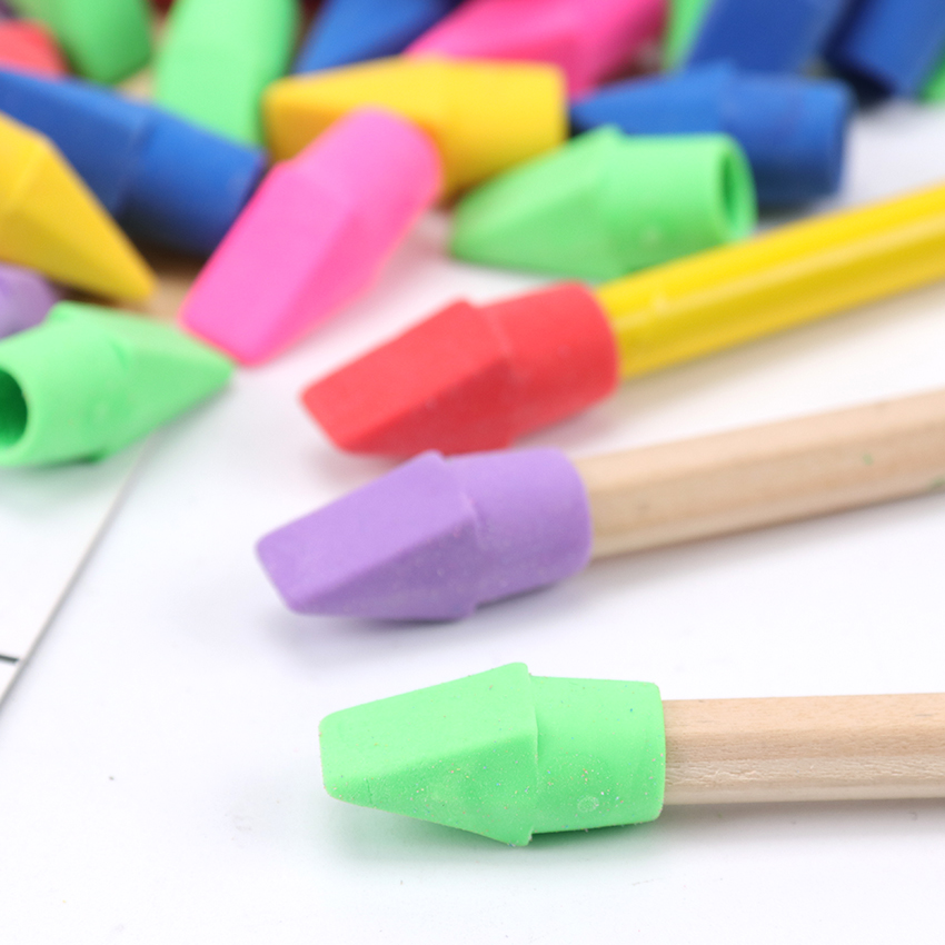 10 PCS Erasers Pencil Top Eraser Caps Chisel Shape Pencil Eraser Toppers Student Painting Correction Supplies Stationery