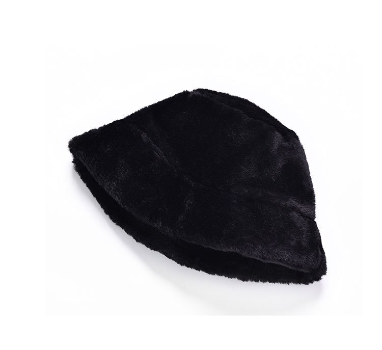 Kunstig pels flad top hætte vinter spand hatte til kvinder mænd afslappet solid damer tyk varm fløjl, at gå hat plys bob: Sort