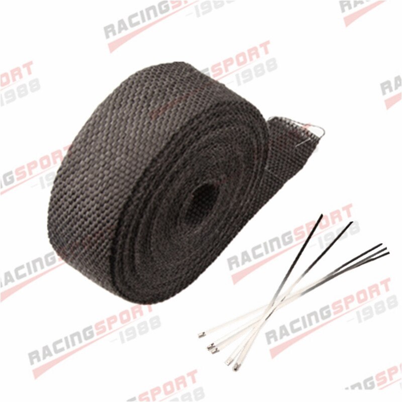 Cinta térmica de fibra de vidrio de 2 "y 25 pies de largo para envolver el calor, en amarillo, verde, negro, rojo, Azul, Morado, naranja, blanquea y 5 lazos: BLACK