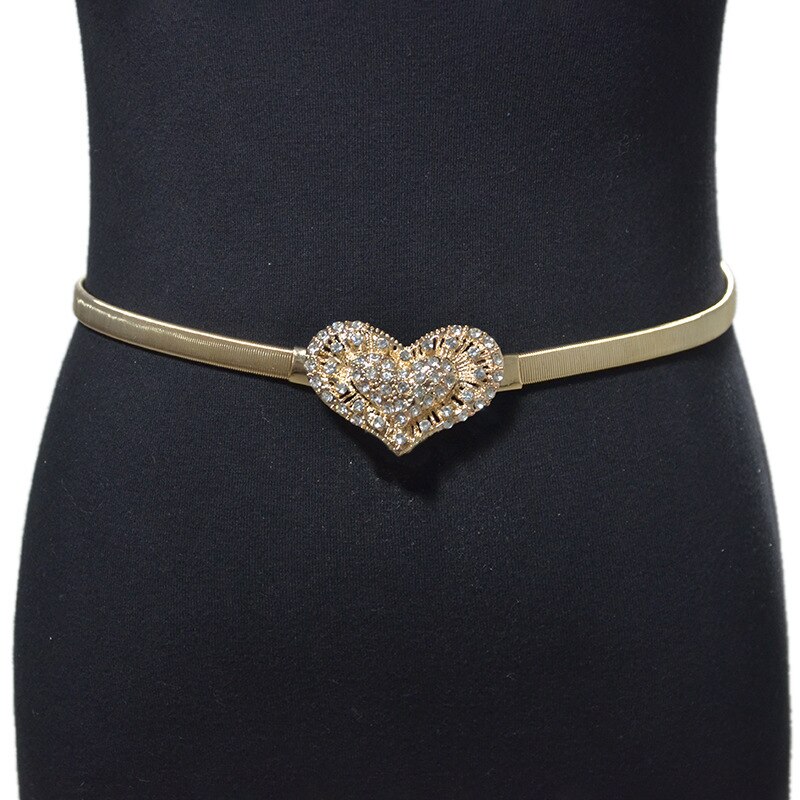 Womens Elastic Metal Waist Belts Women Silver Gold Chain Belts Female Heart Buckle Belts For Ladies Dresses