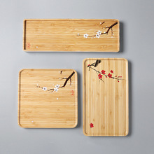 Rectangle Square Flower Pattern Storage Plate Bamboo Bread Fruit Dishes Saucer Tea Tray Dessert Dinner Plates