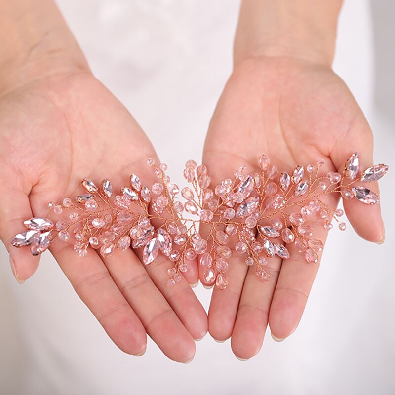 Tiara de novia, diadema de boda, tocado rosa, diadema dorada, tocado de Accesorios nupciales para el cabello para mujer: Default Title