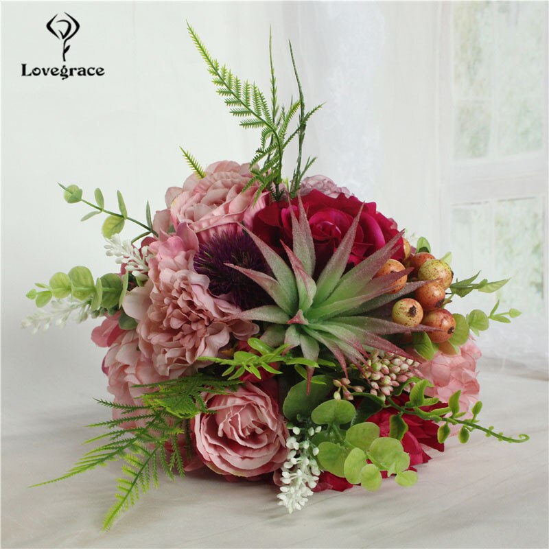 Lovegrace brude bryllup bukett brudepike haug med blomster bryllup forsyninger kunstig silke rose dahlia champagne festdekor