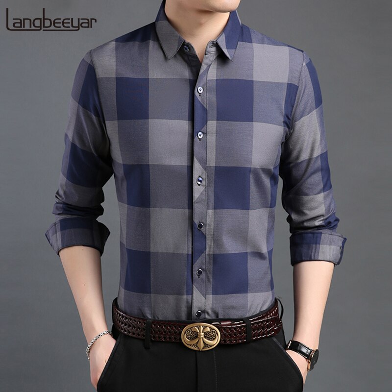 de chemise homme Plaid coupe ajustée vêtements de rue à manches longues bouton Up coréen entraînement décontracté hommes vêtements