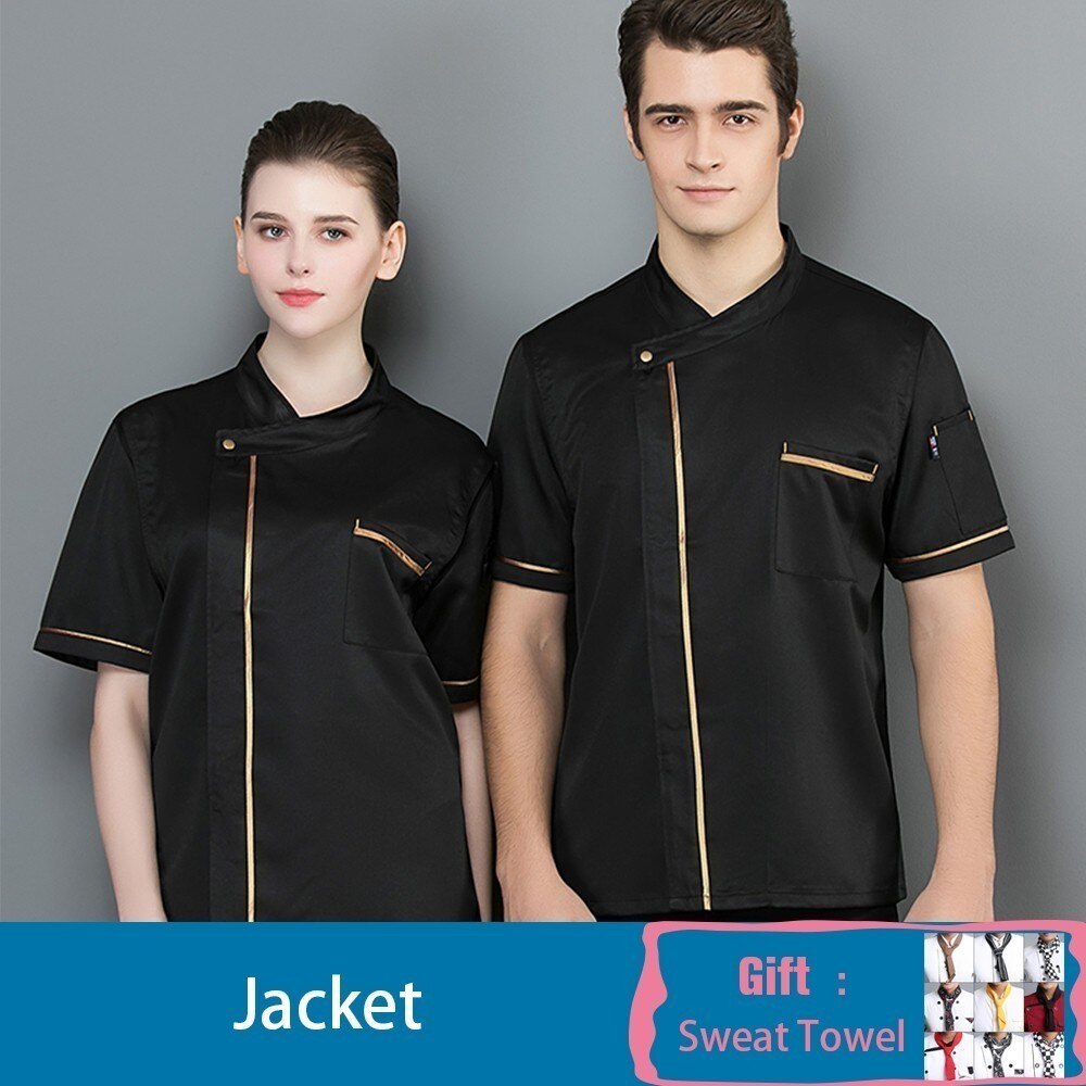 Uniforme de Chef Phnom Penh, chaqueta de cocinero de manga corta, sello para Hotel o restaurante, sello para pastel, Nombre de peluquería, camisa de trabajo, Estampar Nombre, Unisex: Black / XL