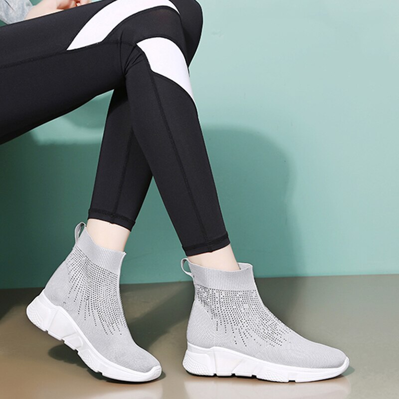 Sneakers kvinder dansesko moderne tango komfortable fitnesssko sport blød bund sko lette til damer sort grå: Grå / 6