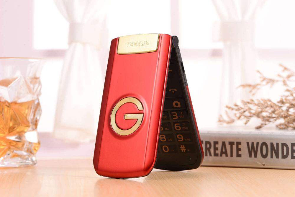 Téléphone haut de gamme en métal TKEXUN G9000 G3 grand son grand clavier 1600mAh lampe de poche bluetooth vieil homme téléphone portable: Add 8GB TF Card / Red