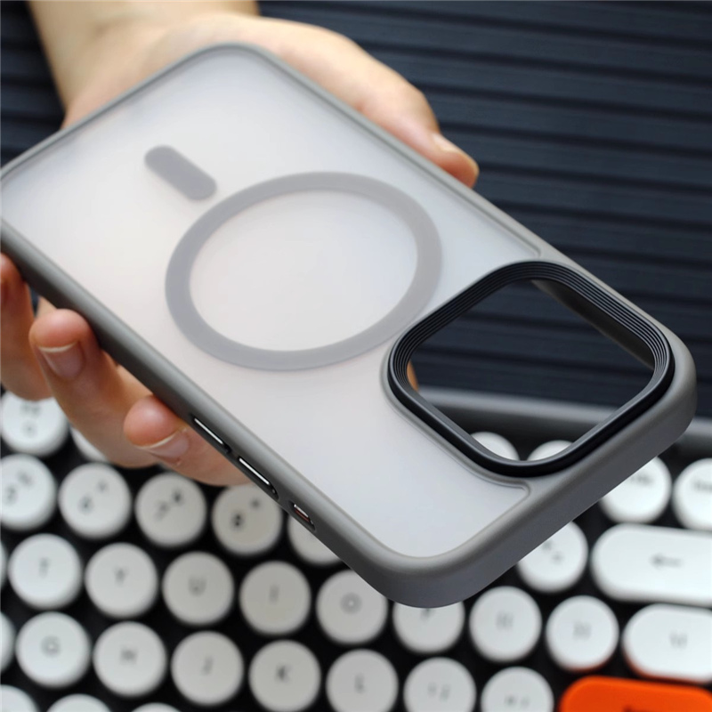 Magnesafe trådløst ladedeksel til iphone 14 15 pro 16 15 pro max plus, magnetisk, luksuriøst matt, gjennomsiktig, støtsikkert deksel: For iphone 15 / Grå