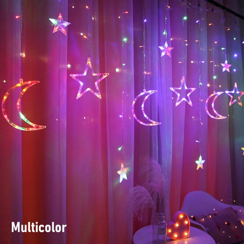 Guirnalda de luces LED con forma de luna y estrella para Navidad, cortina de luces de hadas para el hogar, de año , decoración de vacaciones y bodas, 3,5 M: A2-3.5M