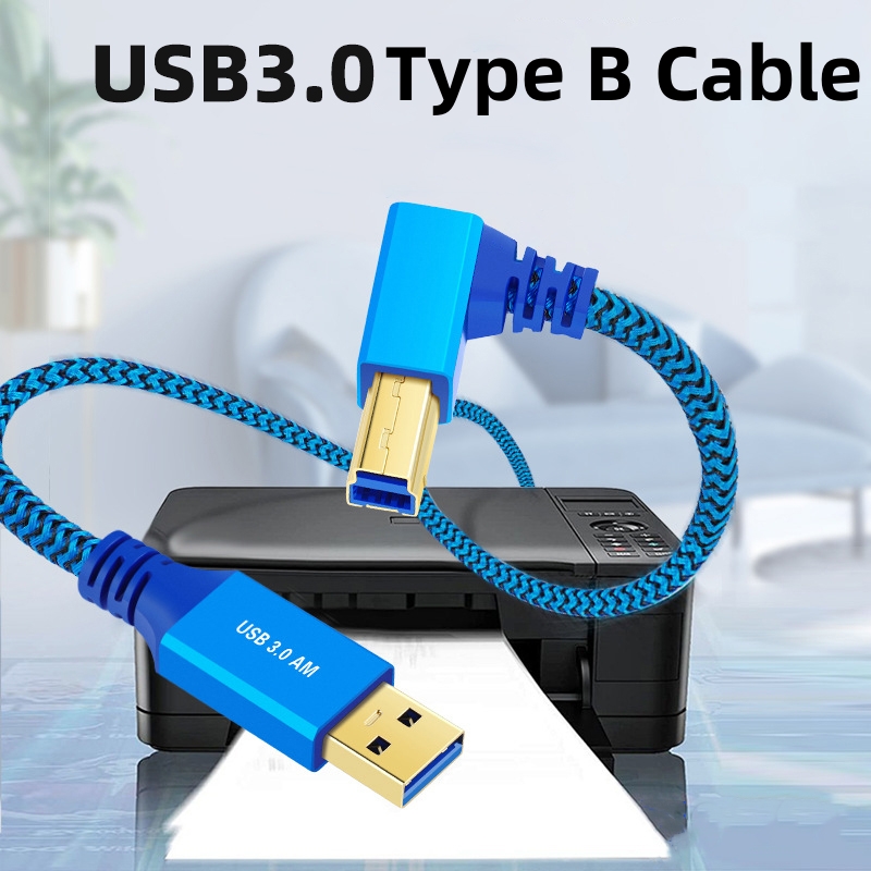 90 Degree USB 3.0 B Data Cable A To Right Angle B Nylon Braided Cord for PC Docking Station External Hard Drives Scanner Printer: 2m