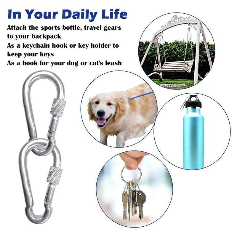 6Pc M8 304 pierścień obrotowy ze stali nierdzewnej podwójnie zakończony obrotowy hak oczkowy M8 karabinek wiszący hamak wiszące urządzenie obrotowe