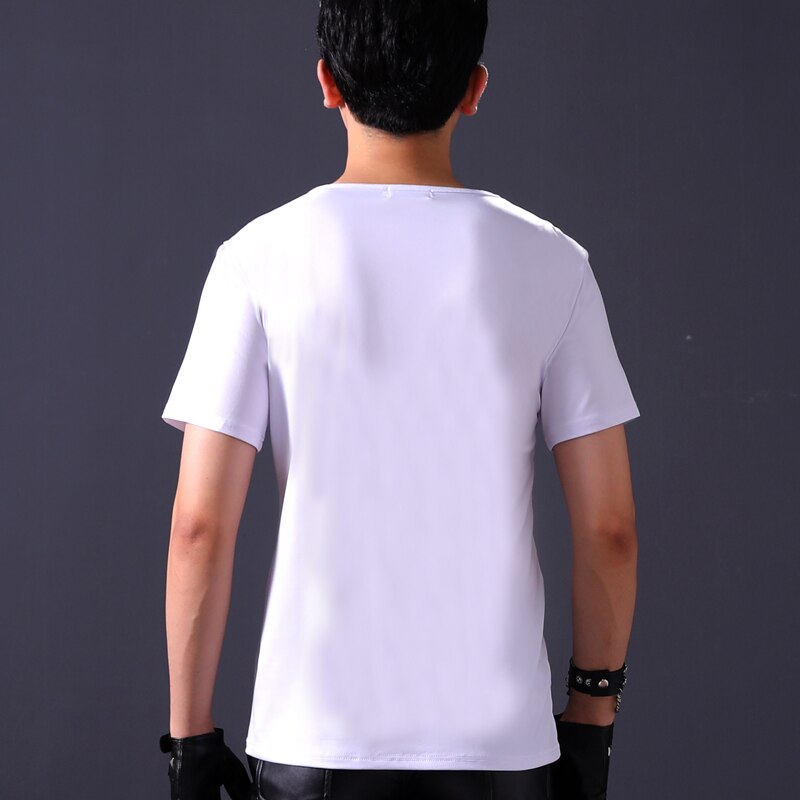 Camiseta de manga corta de lentejuelas de plata de tendencia de cantante masculino DJ de tambor de baile de discoteca de Bar