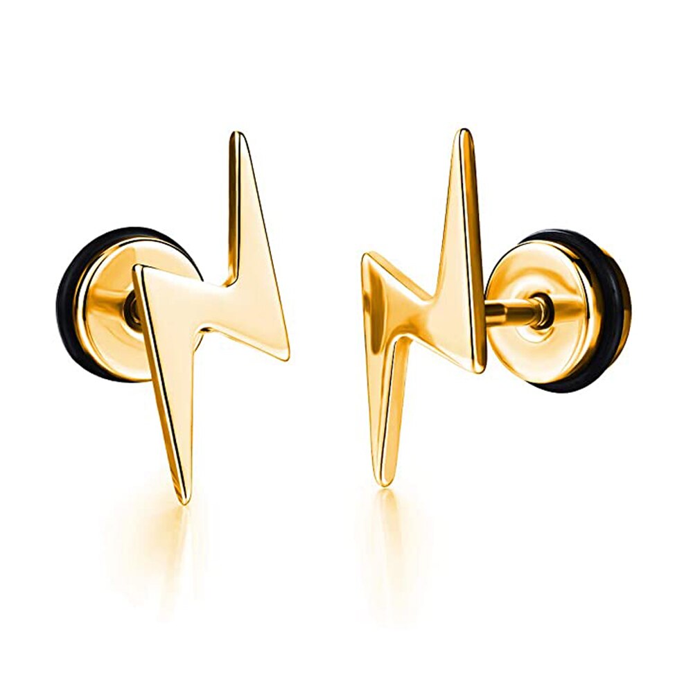 1 paar Mens Kühlen Blitz Förmigen Zucht Ohrringe und Schwarz Tonne Edelstahl Zubehör: Gold