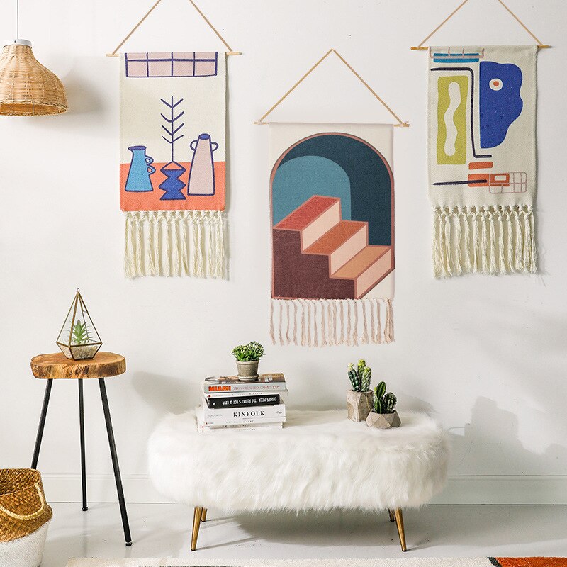 Tenture murale à motifs géométriques style Boho, accessoires de décoration pour la maison, coton et lin, tissé à la main, Art de la maison