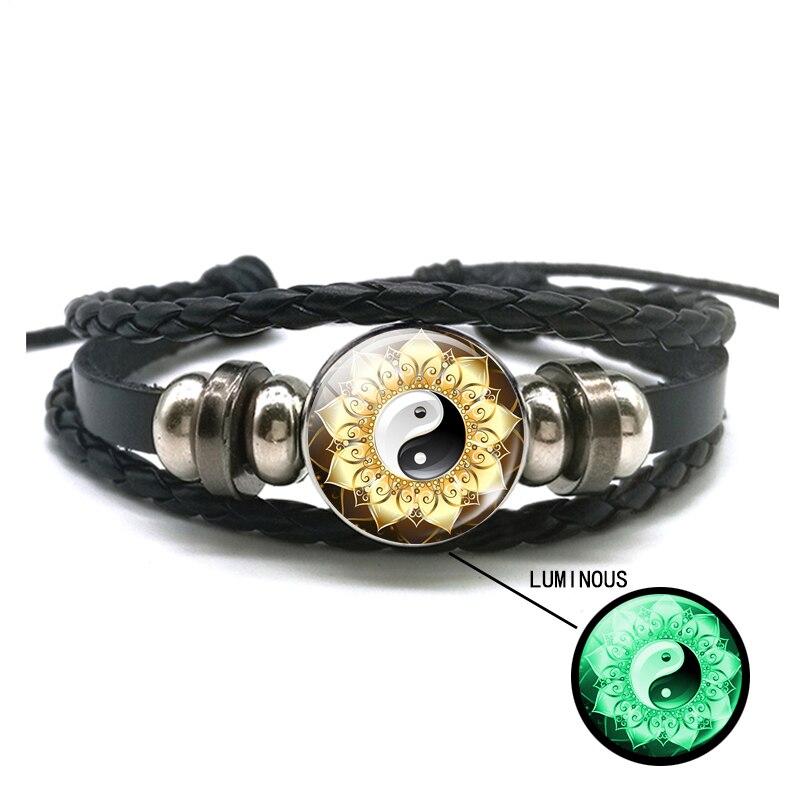 Leucht Yin Yang Geflochtene Leder Armbinde Jahrgang Tai Chi Kung Fu Zeichen Druckknopf Armbinde Männer Frauen Handgemachte Accessoires: Größe 16