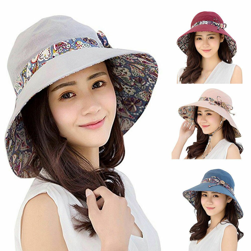Women Ladies Casual Summer Sun Hats Big Wide Brim Hat Beach Sun Folral Hat