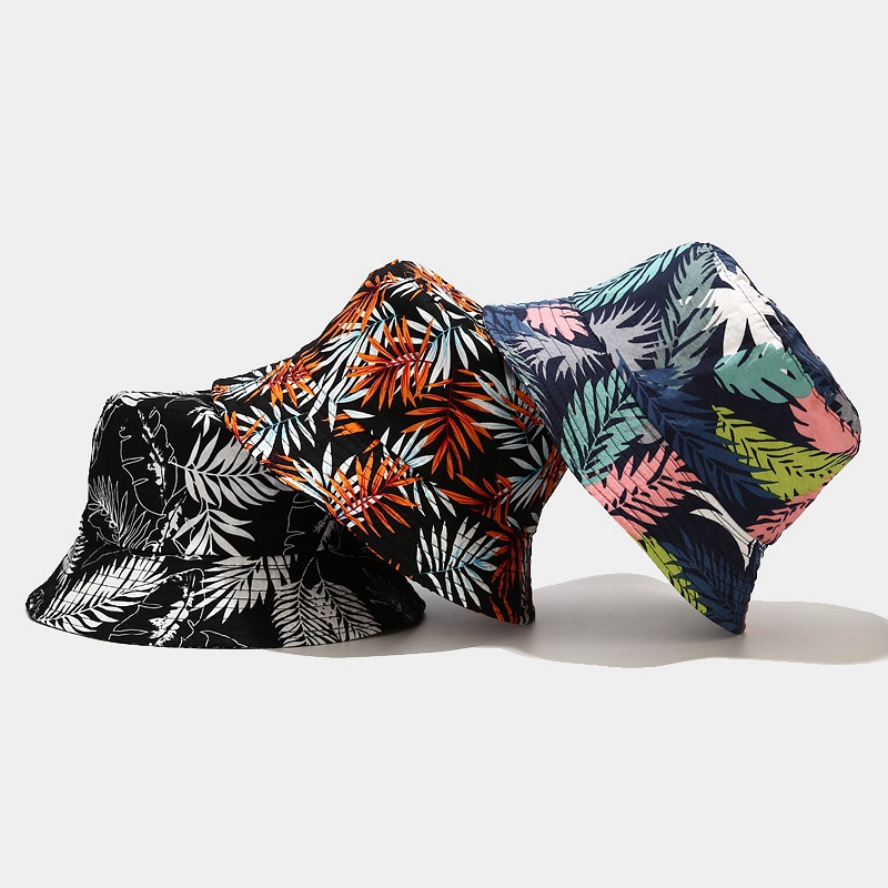 Palm Leaf Pattern Men Bucket Hat Summer Sun Protection Hat Trend Hip-hop Fisherman Hat Outdoor Hiking Hat Unisex Panama Cap