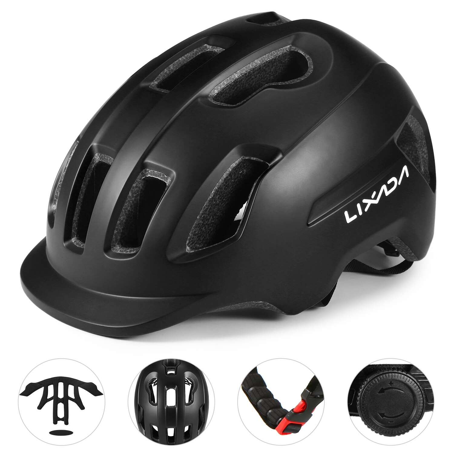 Lixada Mountain Bike Helmet w/ Sun Visor Ultralight Adjustable MTB Cycling Bicycle Helmet Men Women Sports Outdoor Safety Helmet: Black