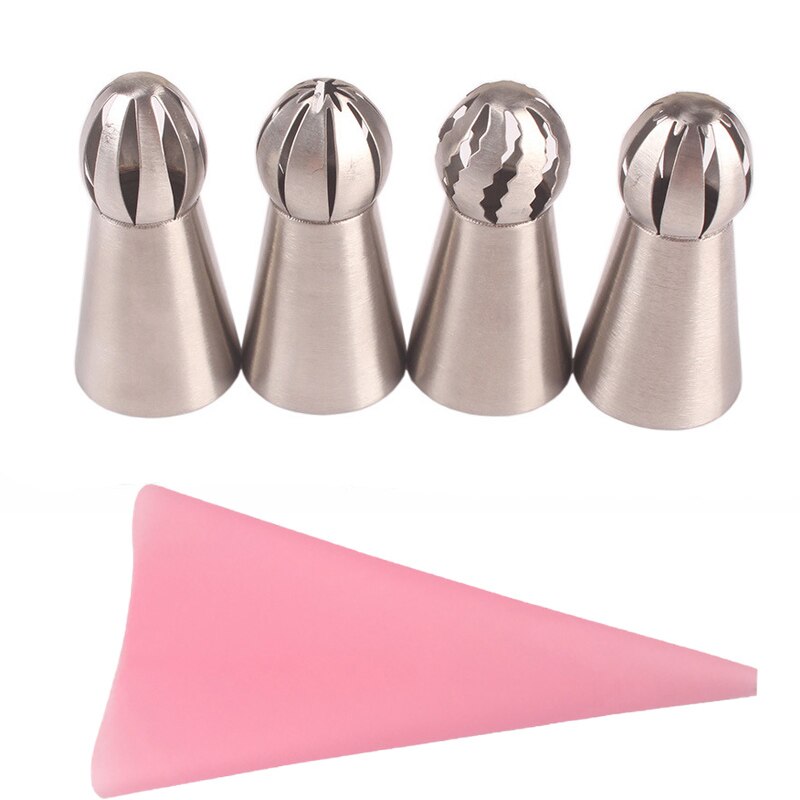 5pcs/set Russian Flower Piping Nozzles Sphere Ball Cake Decorating Tips Cake Silicone Pastry Bags Kitchen Cupcake Pastry Tools: Pink 5pcs