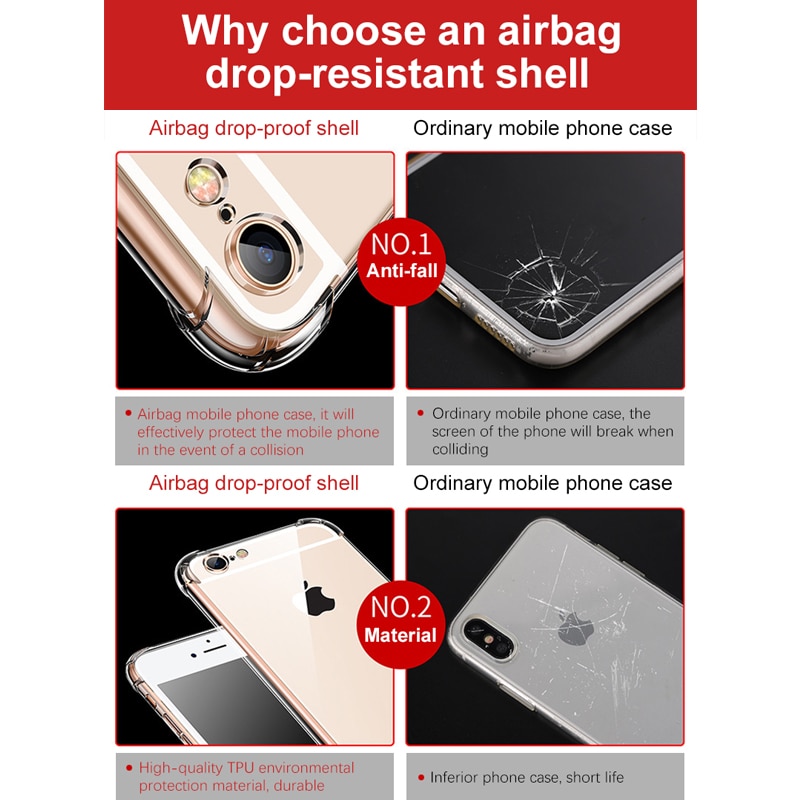 Shockproof Silicone Phone Cases For iPhone 7 8 11 Pro Transparent Soft Tpu Cases For iPhone X XR 6 6S Full Cover Crystal Clear