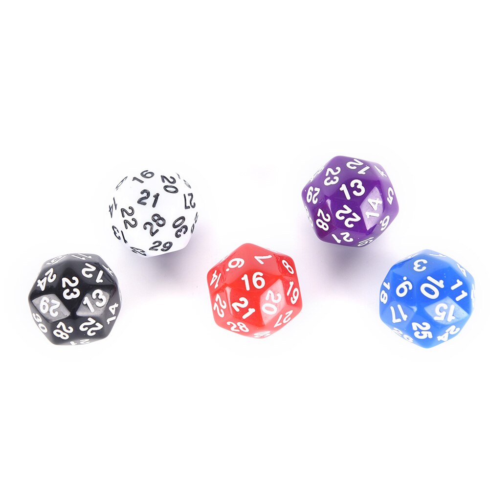 1 Uds. 25MM dados de 30 lados cubos plásticos dados negro/blanco/Rojo/Púrpura/Azul