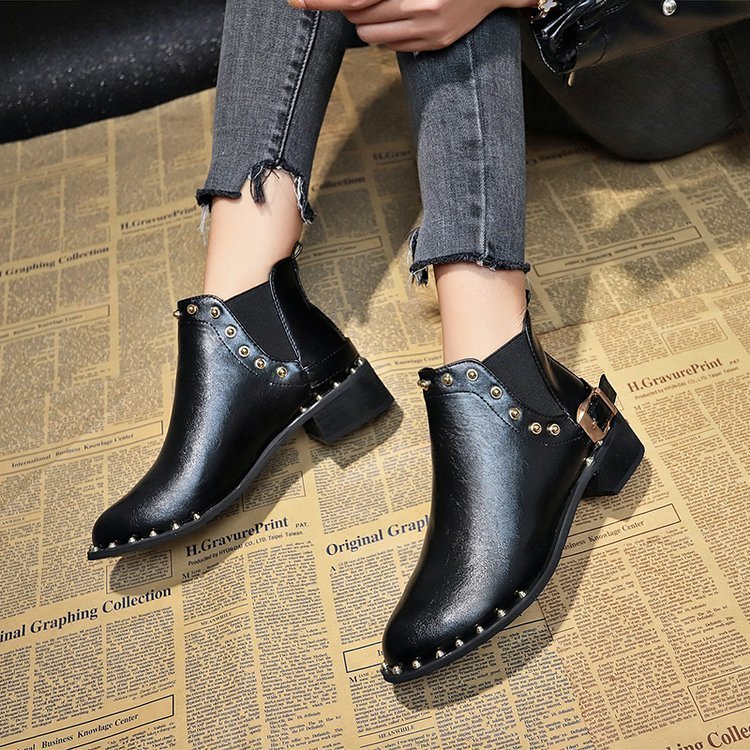 Round Toe Women's Boots Autumn Womens Shoes Boots-women Low Heels booties Rivets Booties Ladies Chelsea