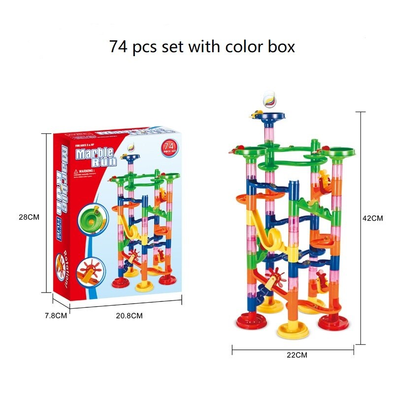 Marble Race Run Maze Balls Track DIY Construction Building Blocks Funnel Slide Big Building Brick: 74pcs color box