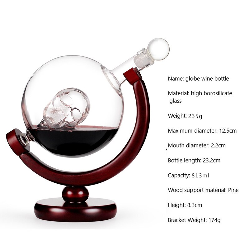 Globe Whiskey Decanter Set 800Ml Wine Brandy Dispenser Craft Skull Wine Bottle Holder Decanter Wine Bar Home Party Decoration: Skull