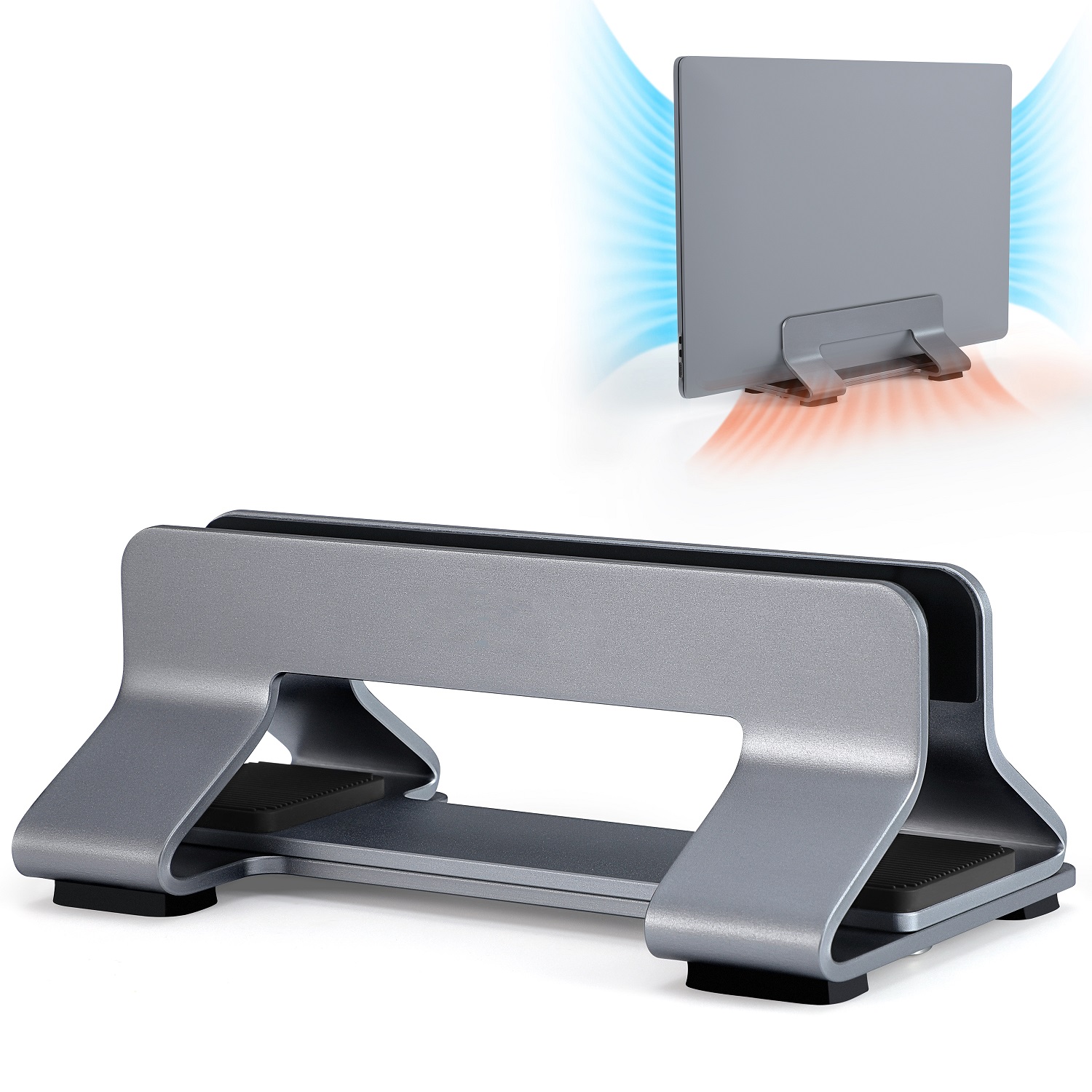Vertikaler Laptop-Ständer, werkzeuglos, verstellbarer Laptop-Ständer aus Aluminium, vertikale Breite von 0,35–1,6 Zoll, unterstützt fast alle Laptops: schwarz