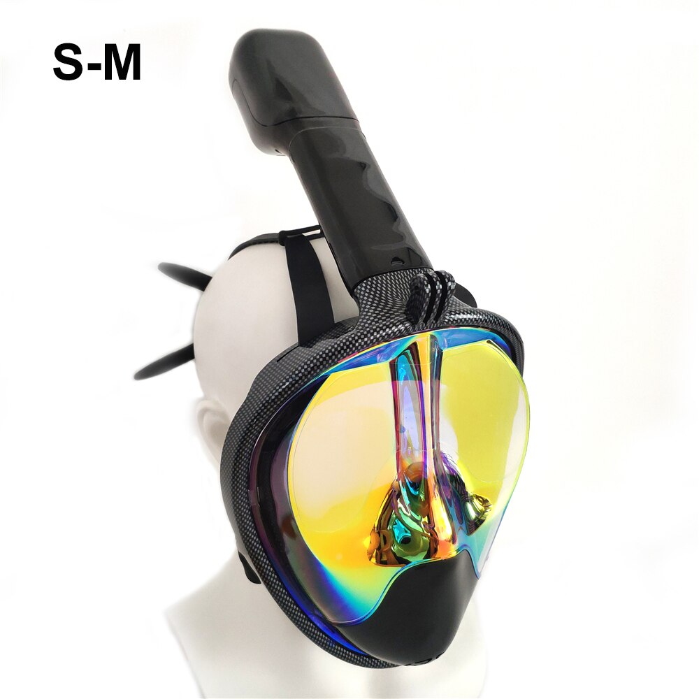 Diving Mask Scuba Mask Underwater Anti Fog Full Face Snorkeling Mask Women Men Kids Swimming Snorkel Diving Equipment: Plated-Gold S-M
