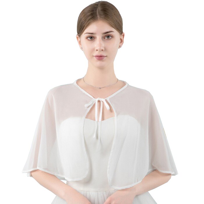 Bleu marine noir rouge gris Blush bordeaux mousseline de soie Cape châle veste de Mariage femmes haussement d'épaules boléro enveloppes Mariage soirée bal de promo: Ivoire
